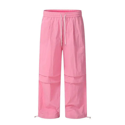 Women's Brown Parachute Pants 2026 Summer New Loose Straight Wide Leg Trousers Casual Quick Dry Cargo Pants Streetwear