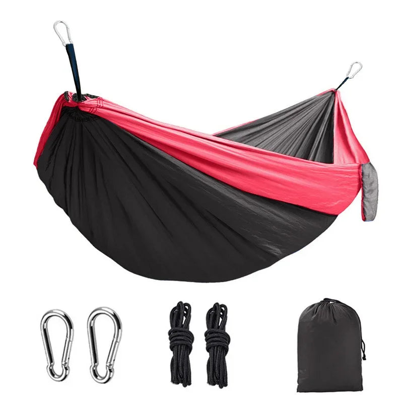 Outdoor Single Camping Hammock, Color Nylon Parachute Fabric, High Strength Portable Hanging Bed
