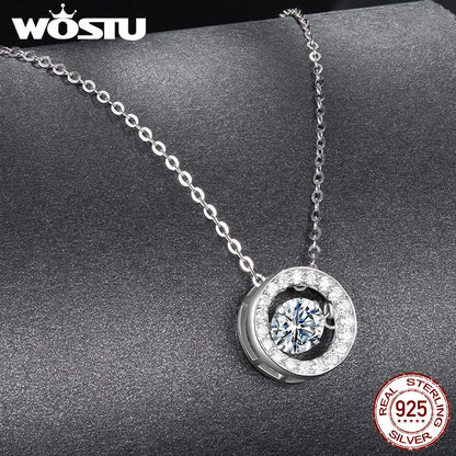 WOSTU 0.5 CT Moissanite halo Pendant Necklace For Women , Lab Diamond Sterling Silver Circle Pendant Mom Lover Daugther Gift