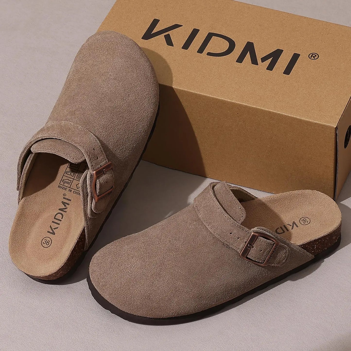 Litfun New Fashion Women's Clogs with Adjustable Strap Cork Footbed Leather Mules with Arch Support Unisex Outdoor Potato Shoes
