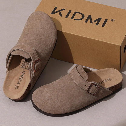 Litfun New Fashion Women's Clogs with Adjustable Strap Cork Footbed Leather Mules with Arch Support Unisex Outdoor Potato Shoes