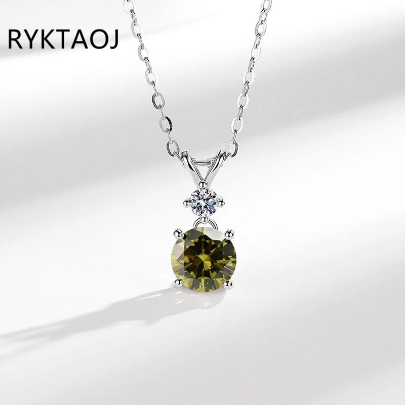 925 Sterling Silver Bowknot Moissanite Pendant Necklace for Women Round 2 Stone Solitaire Necklace Wedding Party Jewelry Gift