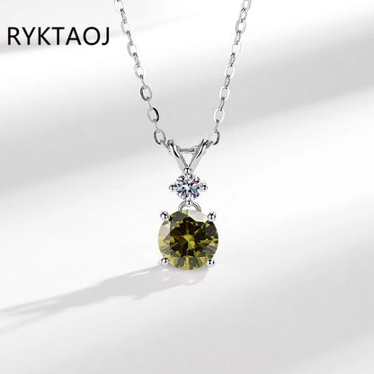 925 Sterling Silver Bowknot Moissanite Pendant Necklace for Women Round 2 Stone Solitaire Necklace Wedding Party Jewelry Gift