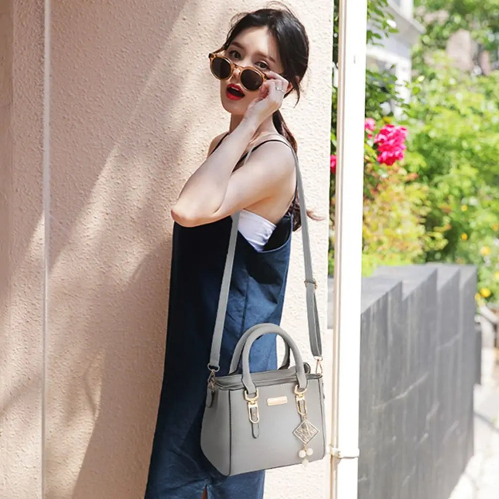 Simple Fashion Shoulder Bags PU Leather Solid Color Embossed Crossbody Bag Large Capacity with Pendant Female Messenger Bag