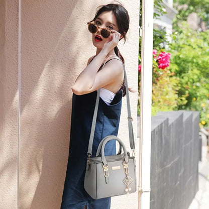 Simple Fashion Shoulder Bags PU Leather Solid Color Embossed Crossbody Bag Large Capacity with Pendant Female Messenger Bag