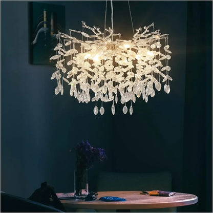 Modern Chrome Crystal Ceiling Chandelier Round Branch Crystal Chandeliers For Dining Living Room Bedroom Kitchen Fixture
