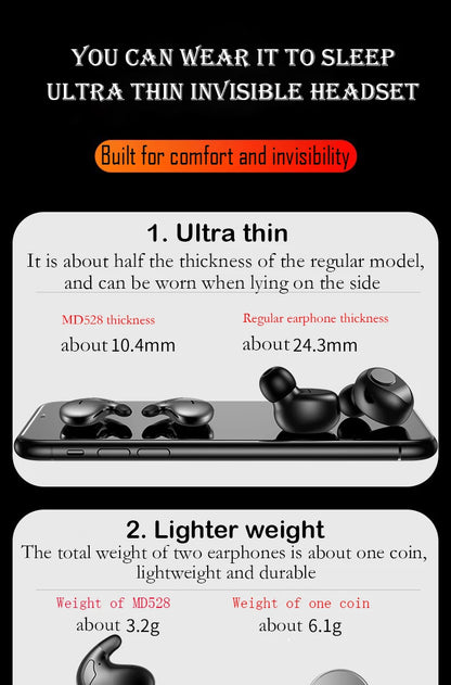 SK Ultra-thin Sleep Headphones 5.3 Wireless Bluetooth Headset Invisible Earbuds Hidden In Ear Button Sports Earphones Waterproof