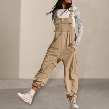 Women Jumpsuit Loose Style Overalls Boho Solid Color Square Collar Playsuits Sleeveless Rompers Summer Casual Clothes