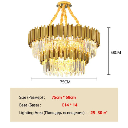 Gold K9 Crystal Tricolor Chandelier Luxury Modern LED Ceiling Light for Living Room Dining Room Bedroom Ceiling Lights