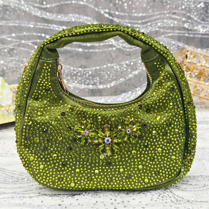 Venus Chan Olive-Green Pointed-Toe Women's High Heels Shoes and Bags for Party Rhinestone Evening Elegant Luxury Handbag