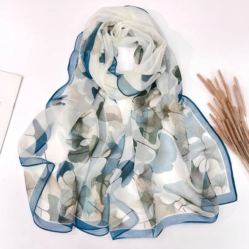 Floral Chiffon Scarf for Women - 160x50cm Silky Georgette, Lightweight  Summer Beach Wrap & Sun Protective Hijab
