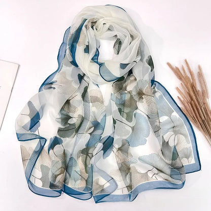 Floral Chiffon Scarf for Women - 160x50cm Silky Georgette, Lightweight  Summer Beach Wrap & Sun Protective Hijab