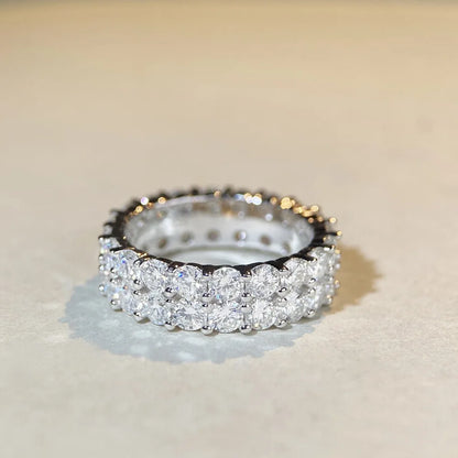 18K white gold and platinum PT950 moissanite ring for men and women, full set D color moissanite ring 10 points full circle ring