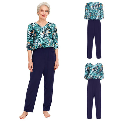 Women's Elderly Anti-Strip Adaptive Jumpsuit Back Legs Zip Long Sleeve Long Pants Nursing Rompers for Special Needs Disabilities