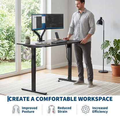 55x27.6 Inch Height Adjustable Electric Standing Desk Gaming Table Large Black Computer Workstation with Smooth Lift System US Standard Black White