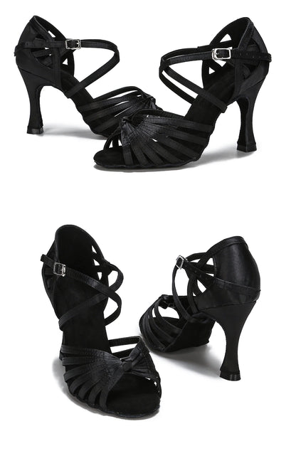 High Quality Silk Satin Women's Dance Shoes Latex Soft Soled Tango Latin Salsa Dance Shoes Professional Ballroom Party Shoes