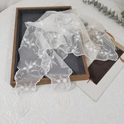 Lace Embroidered Silk Scarf Women's Long Neck Versatile Triangle Decorative Headscarf Korean Version Literary Yarn Shawl