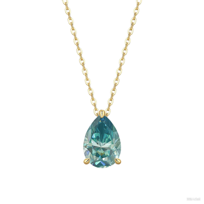 TY Certified 1CT 2CT Pear Cut D VVS1 Moissanite Necklace for Women 18k Gold Plated Jewelry 100% Sterling Silver 925 Pendant