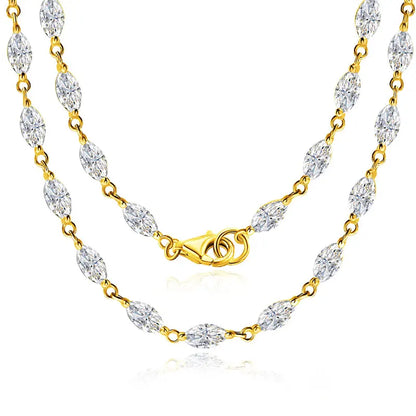KNOBSPIN 14.35-19ct Marquise Cut Moissanite Tennis Necklaces for Women Wedding Jewelry s925 Silver Authentic Moissanite Necklace