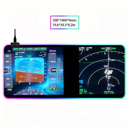 RGB Desk Mat Aviation Theme Mouse Pad Large Rubber Anti-slip Aircraft Dashboard HYBXAXC Office and Gamr Keyboard Mats Decor Mat