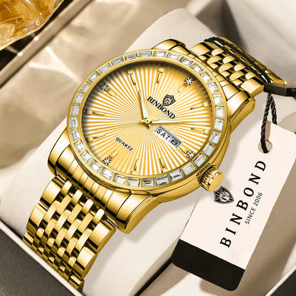 BINBOND Luxury Quartz Watches For Men Luminous Waterproof Men's Wristwatch Reloj Hombre Original Man Watch With Diamond