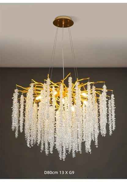 Modern Luxury Gold Branch Tassel Crystal LED Pendant Light Dining Room Living Room Indoor Home Decoration Atmosphere Fixtures