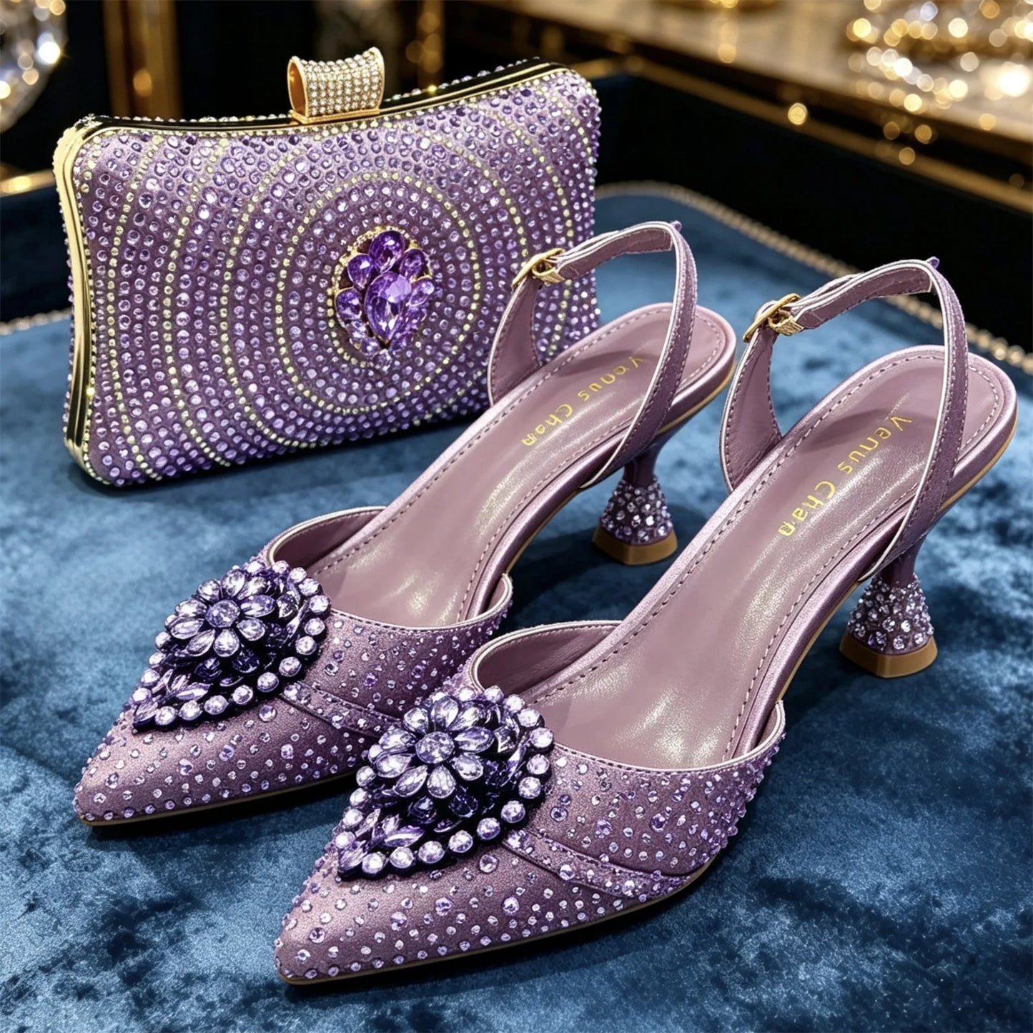 Latest Women Italian Shoes and Matching Bags Decorated with Rhinestone Elegant Pointed Toe Wedding Shoes Bride