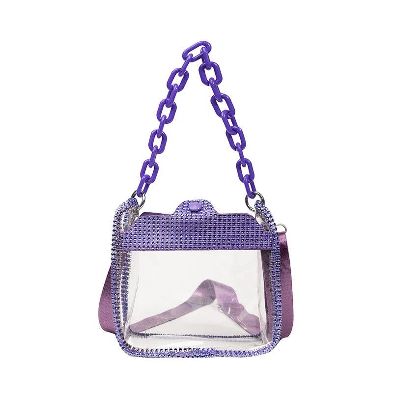 2026 NEW Transparent Shoulder Bag New Chain Handbag Fashionable Diamond Inlaid Jelly Bag PVC Women Crossbody Bag