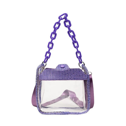 2026 NEW Transparent Shoulder Bag New Chain Handbag Fashionable Diamond Inlaid Jelly Bag PVC Women Crossbody Bag