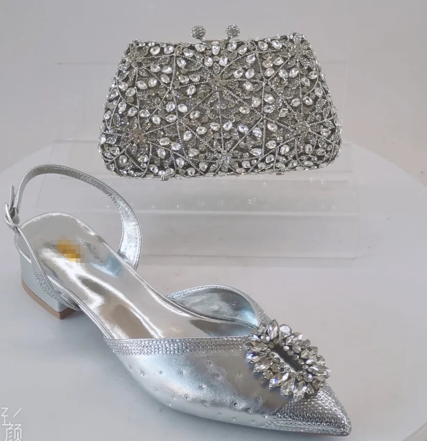 INSIGHTLINK Newest Golden Women High Heel with Bag Set Rhinestones Sandals Party Women's Shoes for Bridal Stiletto Luxury Pumps