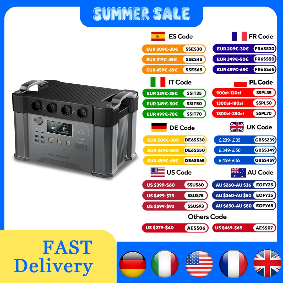 ALLPOWERS S2000 PRO Portable Solar Generator 2400W Emergency Backup High Power Supply for Outdoor Camping Home use Emergency RV