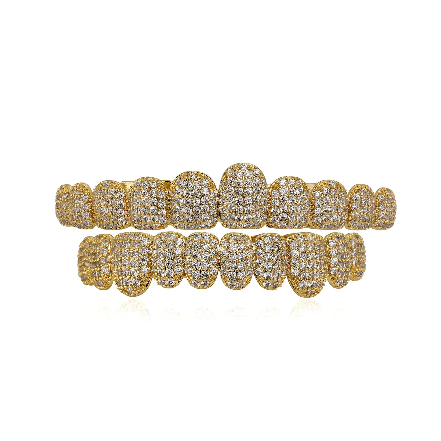 TOPGRILLZ Iced Out 10 Top &10 Bottom 5A CZ Stones Teeth Grillz Punk Rapper 14K Gold Plated Zircon Tooth Caps For Mouth Jewelry