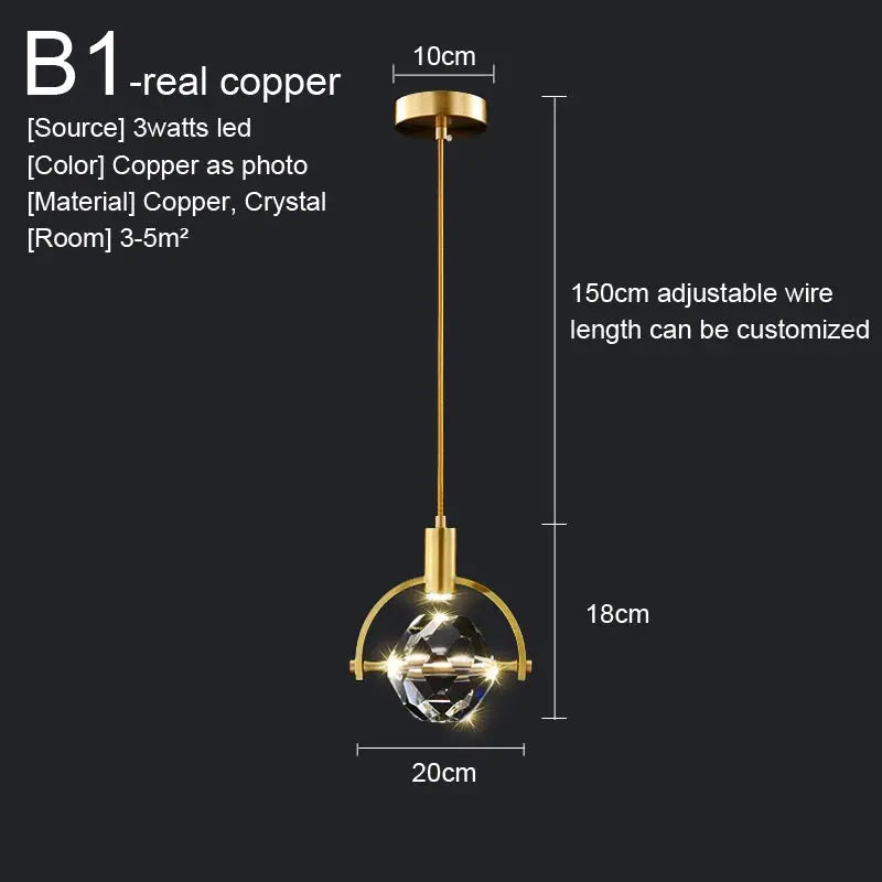 Crystal Led Pendant Lights Kitchen Fixture Suspension Bedside Hanging Lamp Nordic Loft Living Room Dining Room Indoor Home Decor
