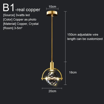 Crystal Led Pendant Lights Kitchen Fixture Suspension Bedside Hanging Lamp Nordic Loft Living Room Dining Room Indoor Home Decor