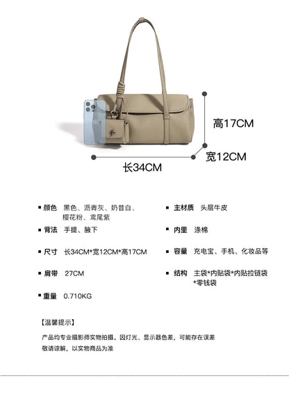 Women's Genuine Grade Cowhide Leather Fashion Tote Handbag Luxury Designer Brand Ladies Shoulder Underarm Bag for Woman 2026 New