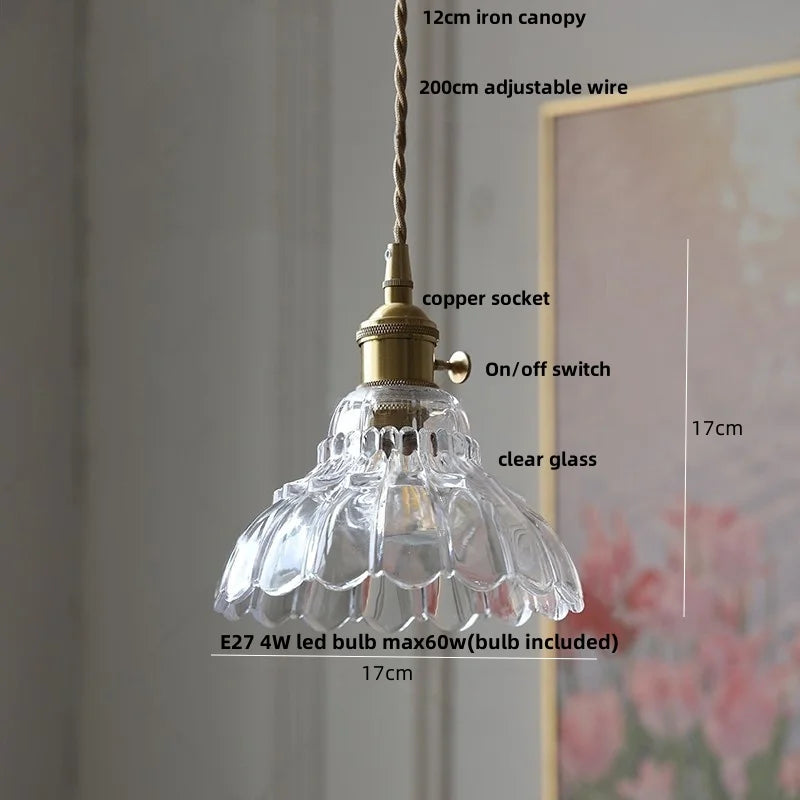 IWHD Home Decor LED Pendant Lights Kitchen Restaurant Copper Socket Flower Green Glass  Nordic Modern Walnut Wood Hanging Lamp
