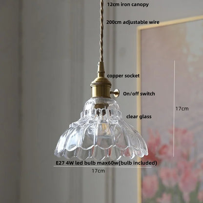 IWHD Home Decor LED Pendant Lights Kitchen Restaurant Copper Socket Flower Green Glass  Nordic Modern Walnut Wood Hanging Lamp