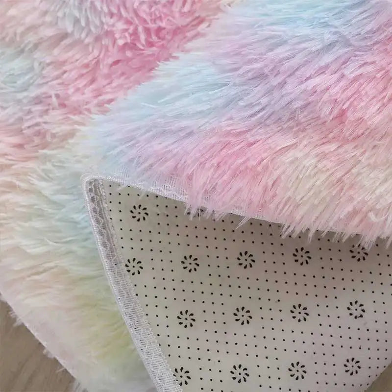 60/80/100/120/140/160 Round Rug Rainbow Fluffy Soft Area Rugs for Kids Girls Room Plush Shag Carpet Cute Circle Bedroom Decor