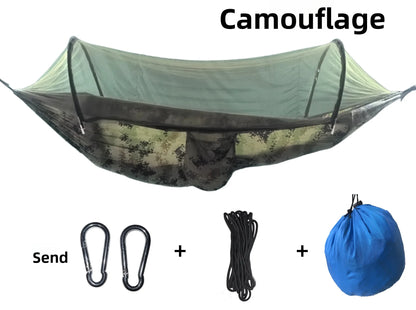 New Arrival Outdoor Double Hammock with Anti-flip Design, Automatic Speed Open Swing, Mosquito Net, Sunshade Canopy