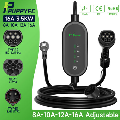 Puppyfc 3.5kw Electric Car Charger Type 2 Type 1 GBT Charging EV Charging Station Wallbox EVSE Charger Home EV Charger 16A