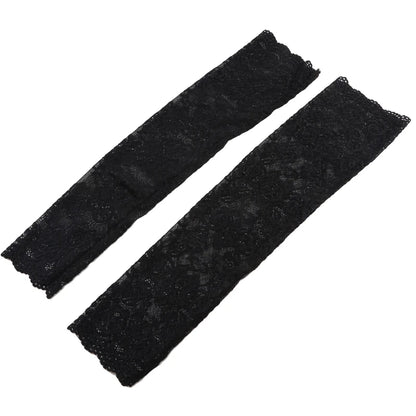 Women Summer Ice Silk Lace Arm Sleeve Elastic Sleeve Driving Gloves Black White Long Fingerless Mittens Sunscreen Gloves