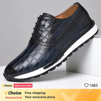 Genuine Leather Man Luxury Sneakers Plaid Weave Pattern Lace-up Men Casual White Oxford Shoes Deals Spring Autumn 2025
