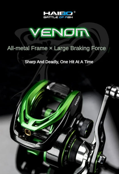 HAIBO VENOM Anti-saltwater Fishing Reel Deep Sea Iron Plate Baitcasting Reel 8+1BB Water Drop Wheel Max Drag 12KG