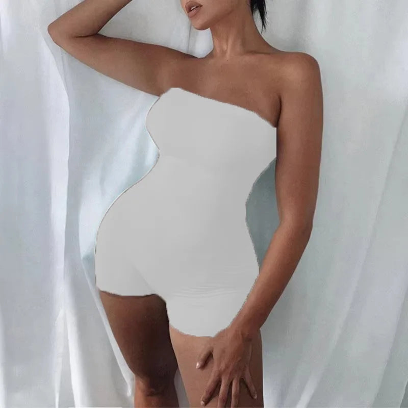 Bangniweigou White Strapless Tube Playsuit Spring Autumn High Stretchy Off Shoulder Tight Short Jumpsuit Casual Catsuit Shorts