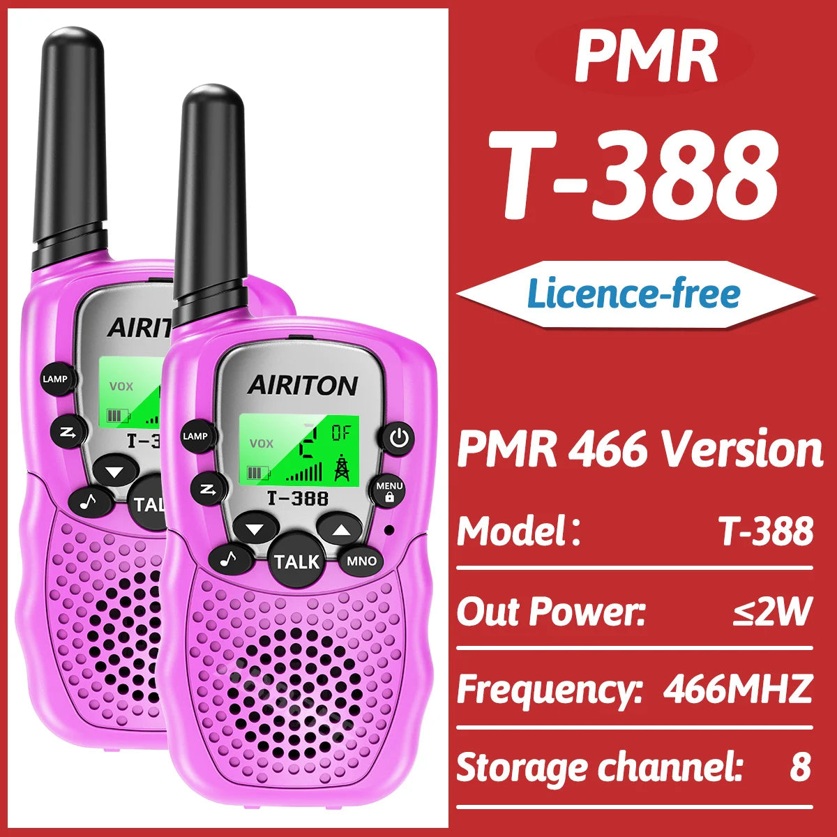 2PCS AIRITON T-388 Kids Walkie Talkie Children 3 Mile Range Two Way Receiver Electronic Radio Flashlight Children Gift for Kid