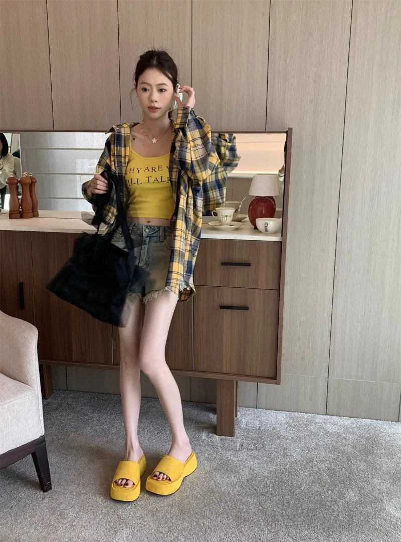 Women Platform Slippers Fashion Wedge Heeled Sandals Luxury Suede Casual Slides Summer New Beach Shoes for Women Sandalias Mujer