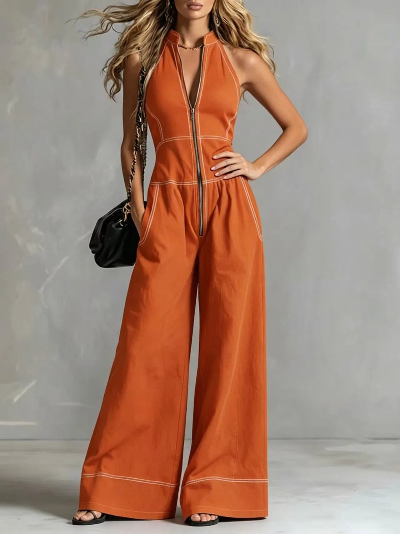 2026 New Women Stand Collar Sleeveless Jumpsuit Loose Casual Office Daily Wear Rompers