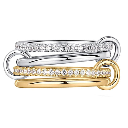 A Niche Two-Color Four-Ring Copper Jewelry Ring, Hypoallergenic, Ins Style, Stacking Artifact, Suitable For Young Women