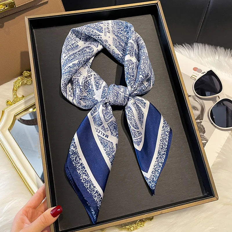 2025 Korean Satin Silk Scarf 70cm Square Women Fashion Shawl Wrap Neckerchief New Elegant