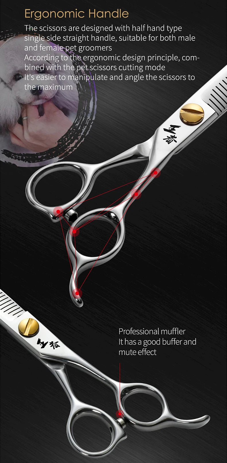 Fenice King Series VG10 Steel 7/7.5/8 Inch Professional Pet Dogs Grooming Scissors Straight Curved Thinnier Chunker Shears Tools